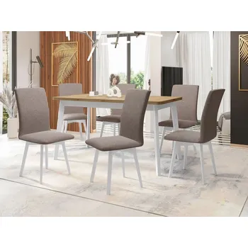 Jídelní stůl Moderní jídelní sestava 6+1 ADELBITE 10 - dub artisan / bílá / hnědá 1