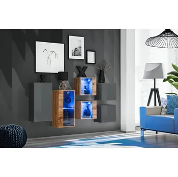 Obývací stěna Skříňky do obýváku RIONATA 4 - grafit / dub wotan