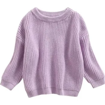 Dívčí svetr Dětský pletený svetr pro miminko Podzimní a zimní volný top s dlouhým rukávem Jednobarevný akrylový a bavlněný svetr pro dívky i chlapce fialová 4