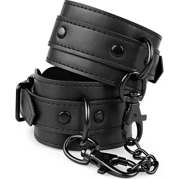 Bedroom Fantasies Faux Leather Handcuffs (Black), pouta na ruce