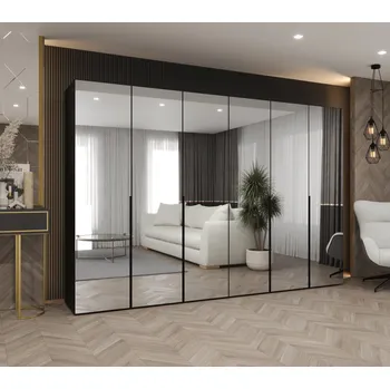 Šatní skříň Zrcadlová šatní skříň 300 cm BUGRA - černá