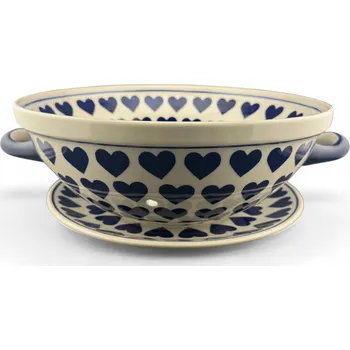 Velký cedník, děrovaná mísa, miska na ovoce s podšálkem Srdce SEDU G2 Bolesławiec