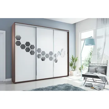 Šatní skříň Prostorná šatní skříň se zdobením 250 cm JUAN - čokoláda / bílá