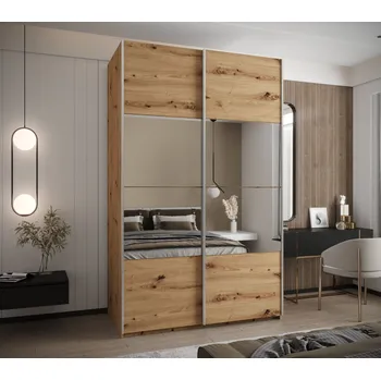 Šatní skříň Dvoudveřová skříň SAMARA 4 - 150 cm, dub artisan / stříbrná