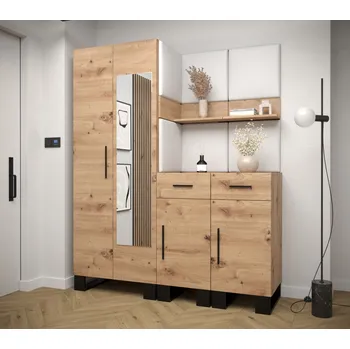 Předsíňová stěna Předsíňová sestava RUMIE 15 - dub artisan, bílé panely z ekokůže