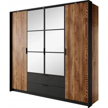 Šatní skříň Šatní skříň se zrcadlem 220 cm CALERA - kaštan / antracitová