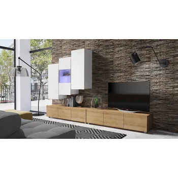 Obývací stěna Obývací stěna CHEMUNG 15 - dub zlatý / lesklá bílá