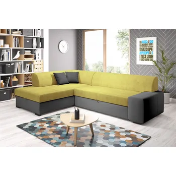 Sedací souprava Rohová sedací souprava VALTRUDA - tmavě šedá / žlutá, levý roh