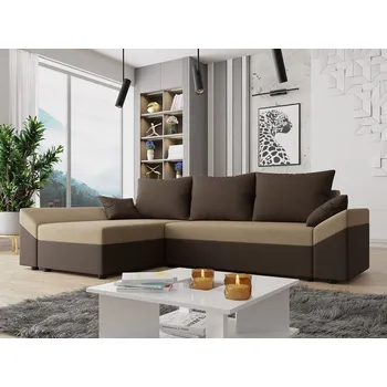 Sedací souprava Rohová sedací souprava na každodenní spaní FREDERIK - hnědá / béžová