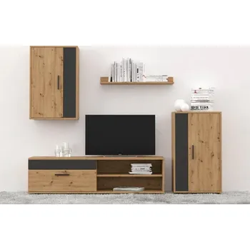 Nábytek CASARREDO BOTARE MINI obývací stěna, dub Artisan/černá