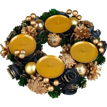 Věnec MagicHome adventní věnec 25 cm zeleno-modro-zlatý