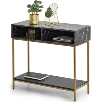 Konferenční stolek Konzolový stolek JIGME - zlatý / černý mramor / černý