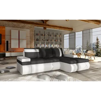 Sedací souprava Rozkládací rohová sedací souprava EPLATO MINI - bílá ekokůže / černá, pravý roh