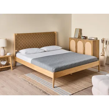 Postel Rám postele světle hnědý borovicové dřevo 160 x 200 cm proplétané čelo Beliani