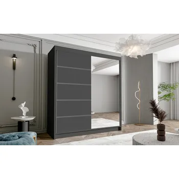 Šatní skříň Dvoudveřová skříň se zrcadlem NICA - šířka 180 cm, černá