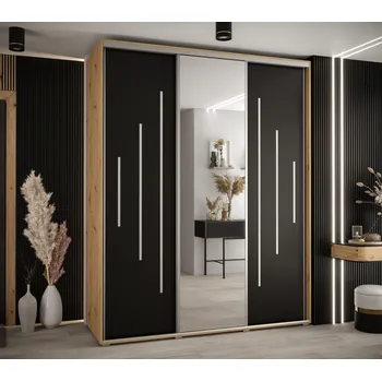 Šatní skříň Šatní skříň YVONA 13 - 200/60 cm, dub artisan / černá / stříbrná