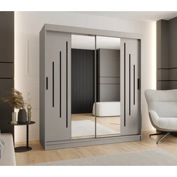 Šatní skříň Šatní skříň 180 cm CASANDRA se zrcadlem - kašmír / černá