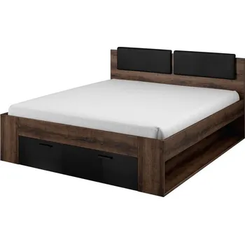 Postel Prostorná postel SÁRA s polstrovaným čelem a zásuvkou, dub Monastery