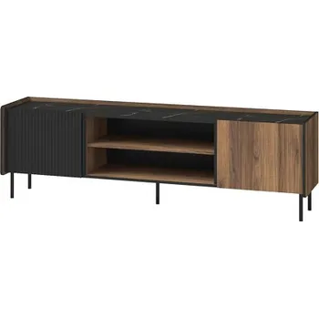 Televizní stolek TV stolek s dvířky ASHEBORO - ořech / san sebastian / černý