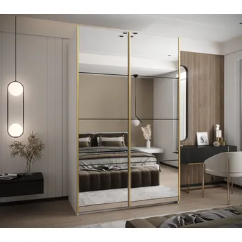 Šatní skříň Dvoudveřová skříň SAMARA 2 - 160 cm, bílá / černá / zlatá