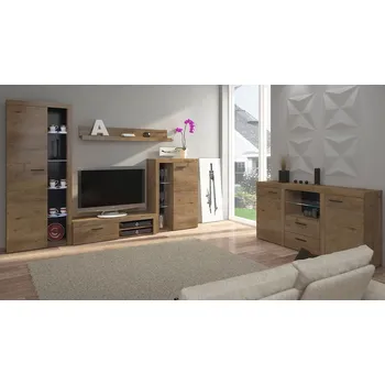 Obývací stěna Nábytek do obýváku s LED osvětlením THISE - dub lefkas