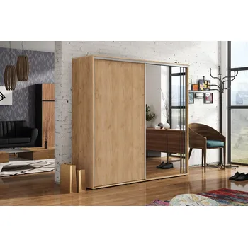 Šatní skříň Prostorná šatní skříň se zrcadlem 230/215 HUGO - dub craft zlatý