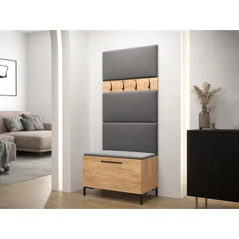 Předsíňová stěna Nábytek do předsíně s čalouněnými panely ANDORA 3 - dub zlatý / šedý