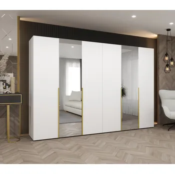 Šatní skříň Šatní skříň 300 cm ASUDA se zrcadly - bílá / zlatá