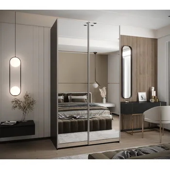 Šatní skříň Dvoudveřová skříň SAMARA 2 - 130 cm, černá / dub artisan / stříbrná