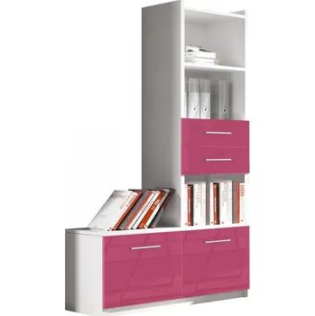 regál Vysoký regál GORT - bílý / lesklý růžový