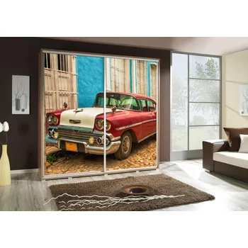 Šatní skříň Šatní skříň 205 cm s posuvnými dveřmi a potiskem DANUBE 32 - dub catania