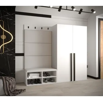 Předsíňová stěna Předsíňový nábytek s čalouněnými panely HARRISON - bílý, bílé panely z ekokůže