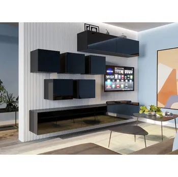 Obývací stěna Závěsná stěna do obýváku BRADT 62 - černá / lesklá černá