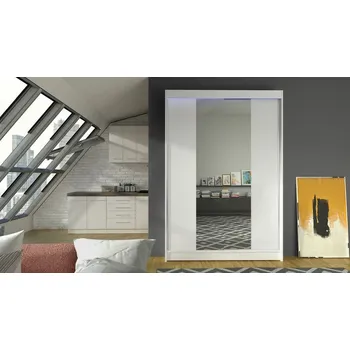 Šatní skříň Posuvná šatní skříň 120 cm se zrcadlem a LED RGB osvětlením SAMANRE 2 - bílá