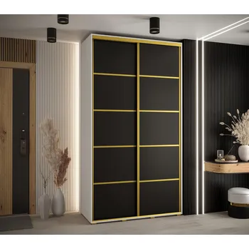 Šatní skříň Šatní skříň YVONA 4 - 140/45 cm, bílá / černá / zlatá