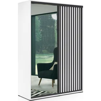 Šatní skříň Prostorná šatní skříň 200 MABELA se zrcadlem - bílá / černá