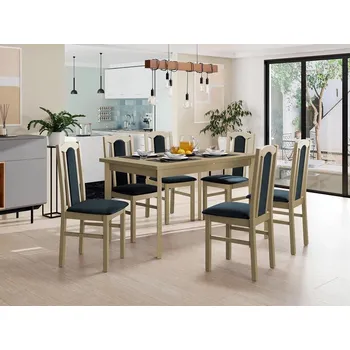 Jídelní stůl Sestava do jídelny 6+1 s rozkládacím stolem SALUSIA 5 - dub sonoma / modrá