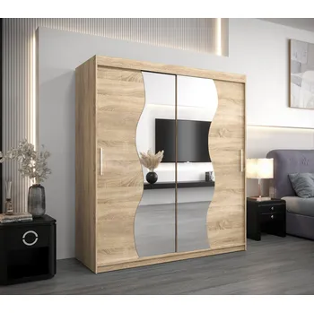 Šatní skříň Skříň s posuvnými dveřmi REGINA - šířka 180 cm, dub sonoma