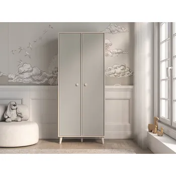 Šatní skříň Dvoudveřová šatní skříň 80 cm do dětského pokoje OLIVIA - béžová / šedá