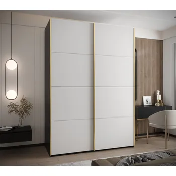 Šatní skříň Dvoudveřová skříň SAMARA 1 - 170 cm, černá / bílá / zlatá