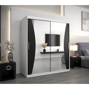 Šatní skříň Skříň s posuvnými dveřmi MARTA - šířka 180 cm, bílá / černá