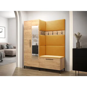 Předsíňová stěna Předsíňová stěna s botníkem a čalouněnými panely ANDORA 5 - dub zlatý / žlutá