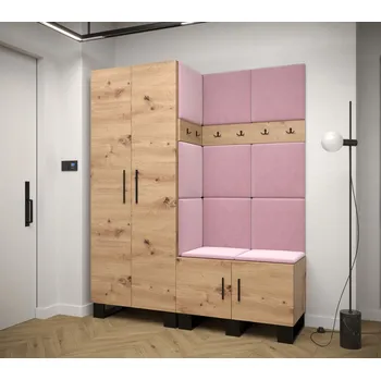 Předsíňová stěna Předsíňová sestava RUMIE 2 - dub artisan, růžové panely