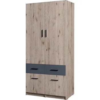 Šatní skříň Kombinovaná šatní skříň 92 cm FUNZA 3 - dub wellington / grafitová