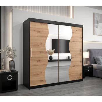 Šatní skříň Šatní skříň ROZALIE - šířka 200 cm, černá / dub artisan