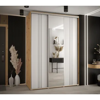 Šatní skříň Šatní skříň YVONA 7 - 180/60 cm, dub artisan / bílá / stříbrná