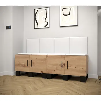 Předsíňová stěna Předsíňová sestava RUMIE 20 - dub artisan, bílé panely z ekokůže