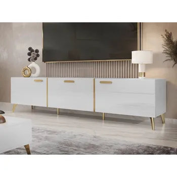 Televizní stolek Široký televizní stolek TANTES - bílý / lesklý bílý