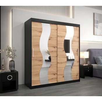 Šatní skříň Skříň s posuvnými dveřmi LINA - šířka 180 cm, černá / dub artisan