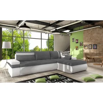 Sedací souprava VENETI EPLATO souprava pravý roh bílá ekokůže / šedá